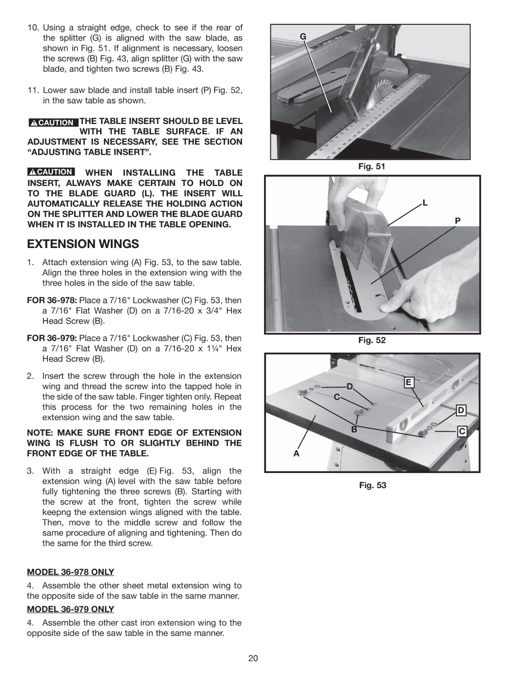 Delta instruction manual Model 36-978 only, Model 36-979 only 