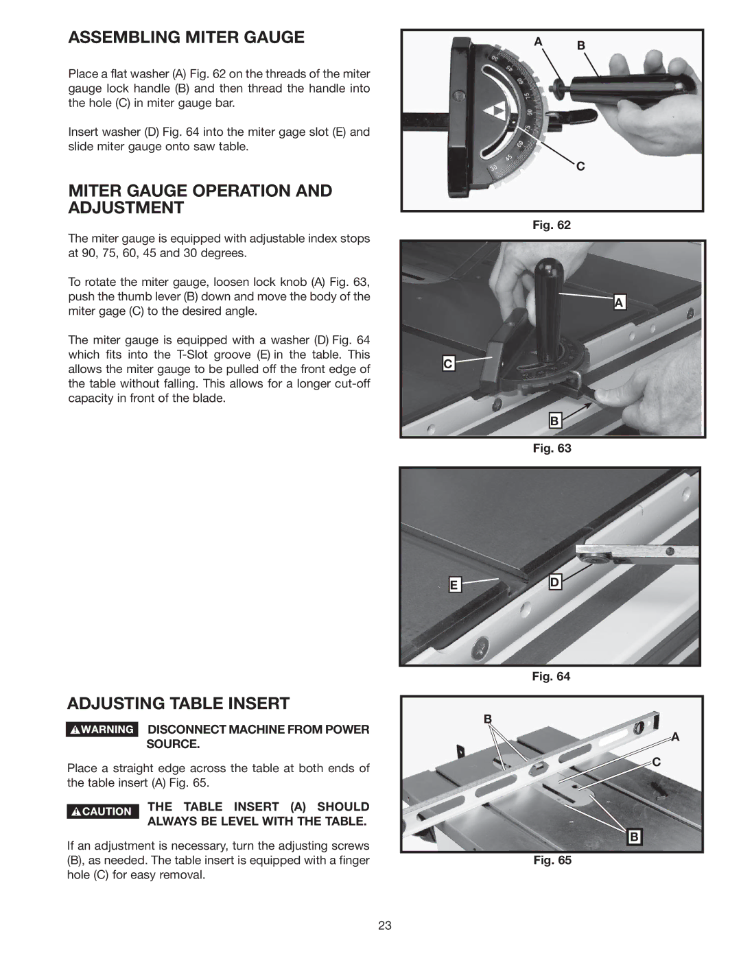 Delta 36-978 instruction manual Assembling Miter Gauge, Miter Gauge Operation and Adjustment, Adjusting Table Insert 