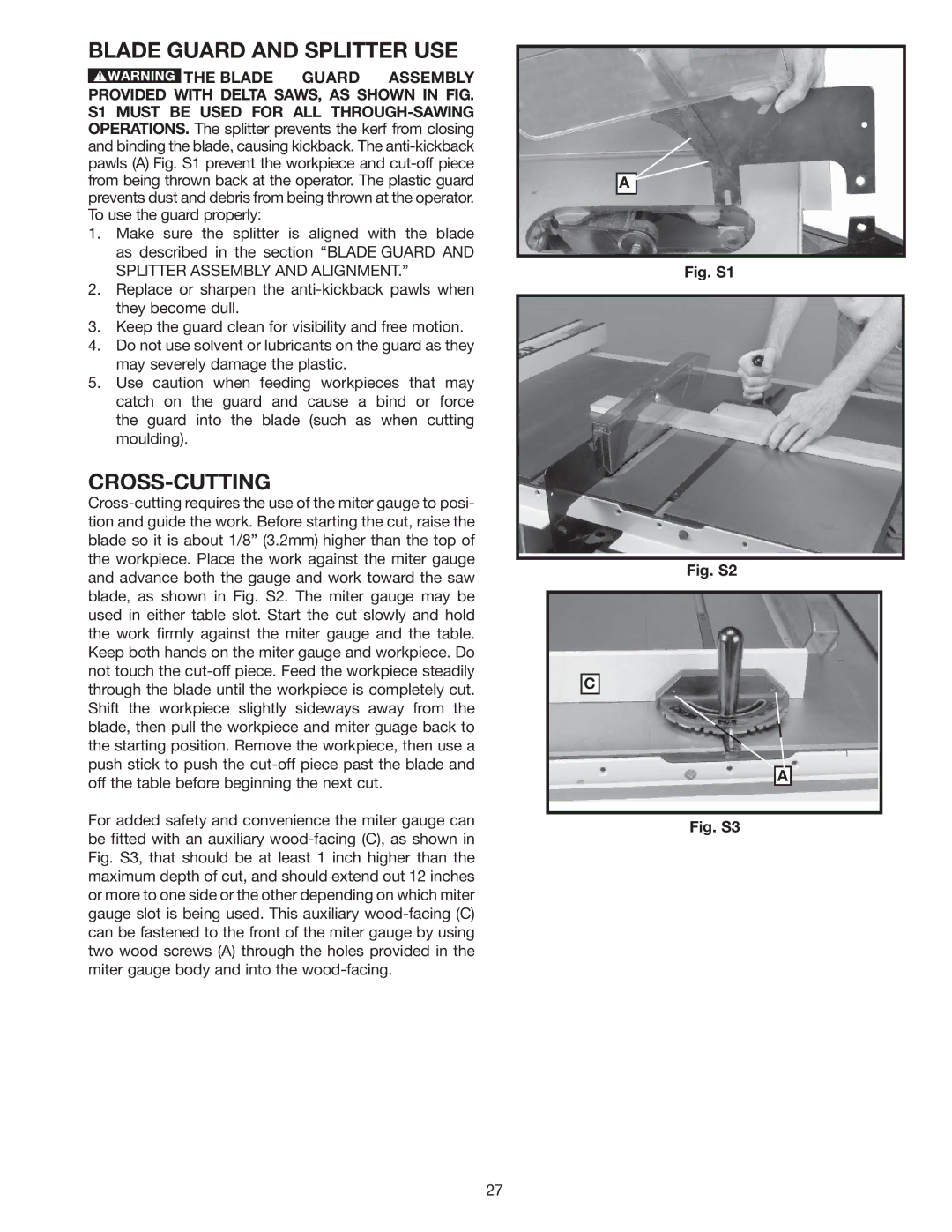 Delta 36-978 instruction manual Blade Guard and Splitter USE, Cross-Cutting 