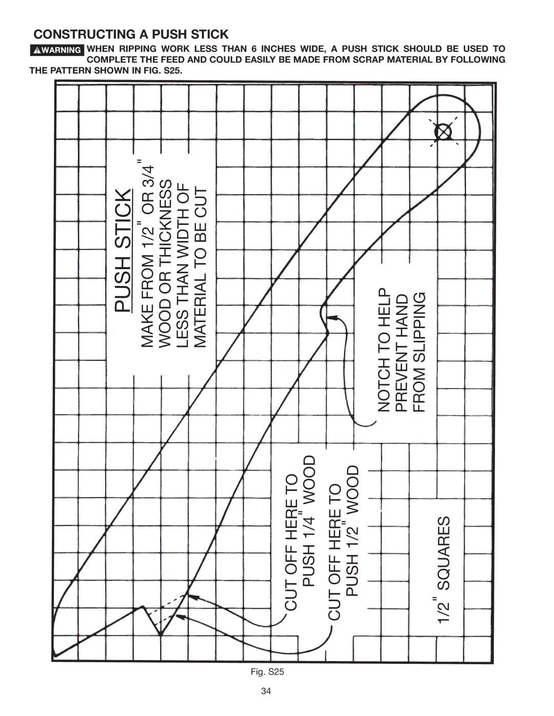 Delta 36-978 instruction manual Constructing a Push Stick 