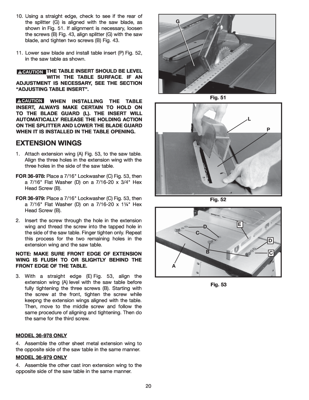 Delta 36-978 instruction manual Extension Wings 
