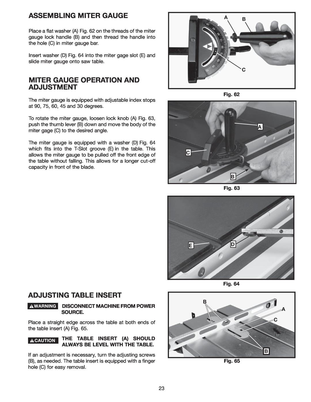 Delta 36-978 instruction manual Assembling Miter Gauge, Miter Gauge Operation And Adjustment, Adjusting Table Insert 