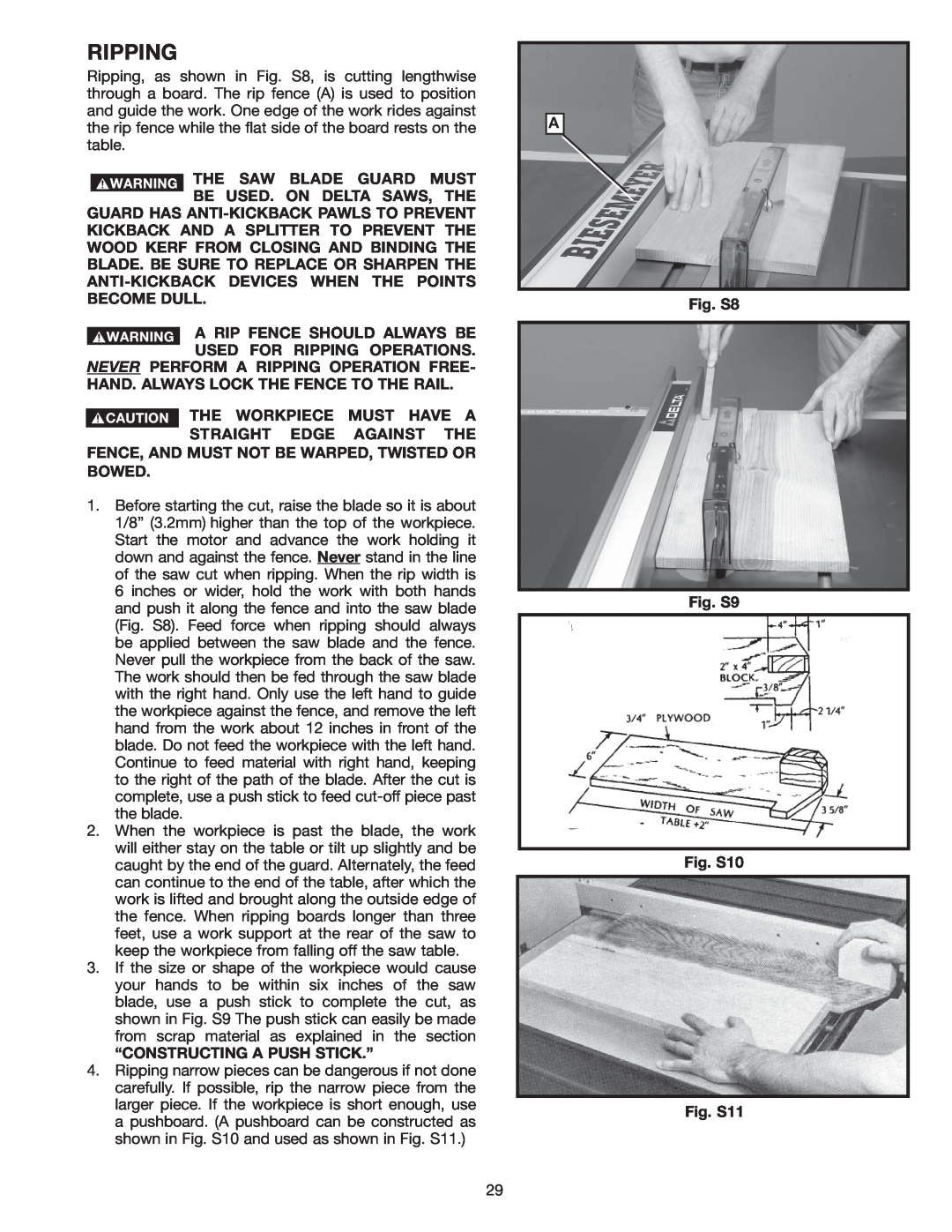 Delta 36-978 instruction manual Ripping 