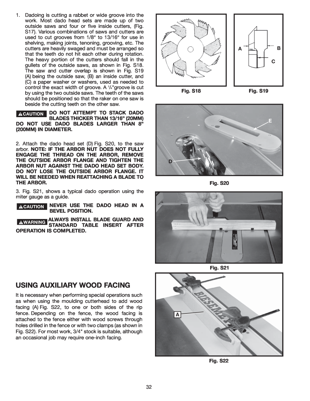 Delta 36-978 instruction manual Using Auxiliary Wood Facing 