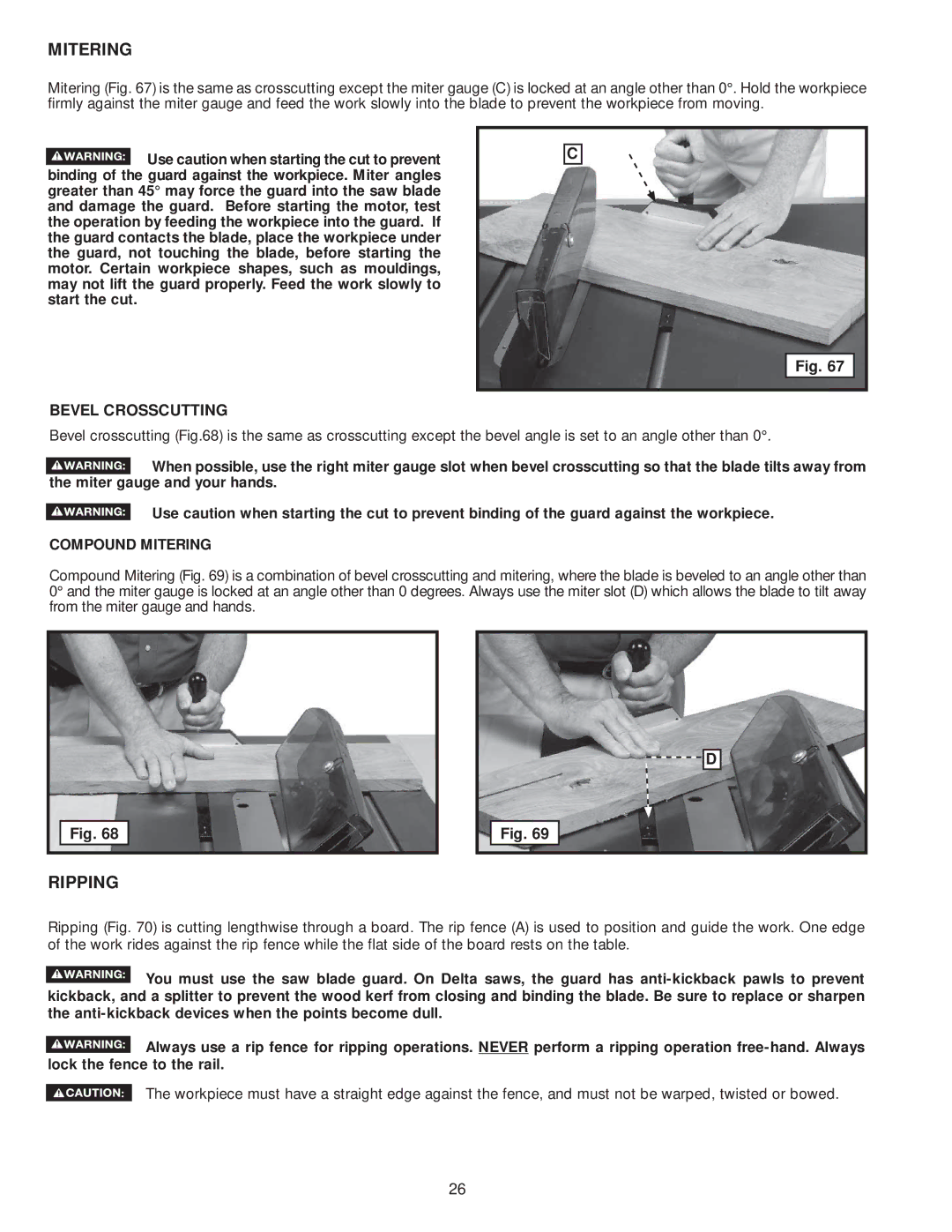 Delta 36-979, 36-978 instruction manual Ripping, Bevel Crosscutting, Compound Mitering 