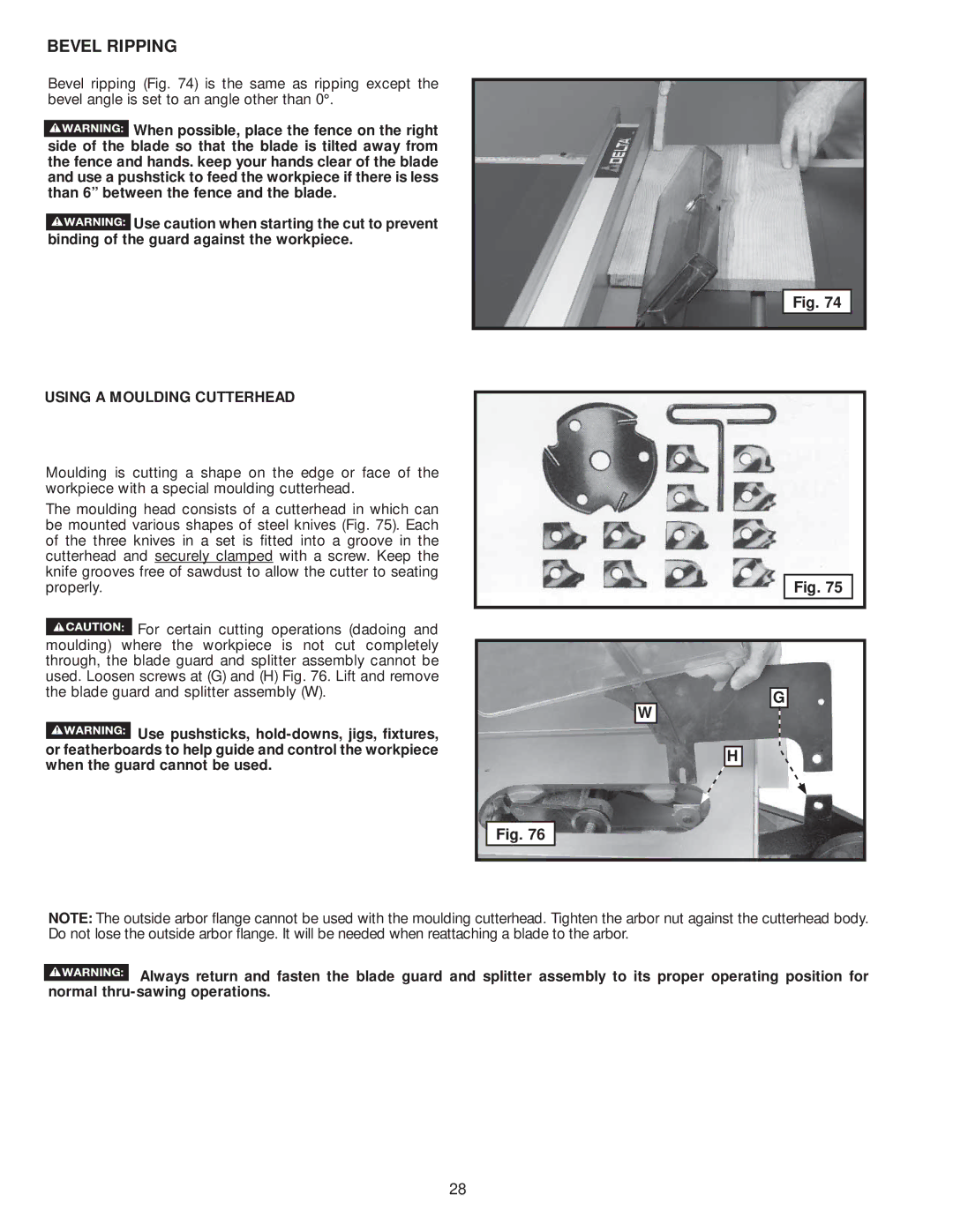 Delta 36-979, 36-978 instruction manual Bevel Ripping, Using a Moulding Cutterhead 