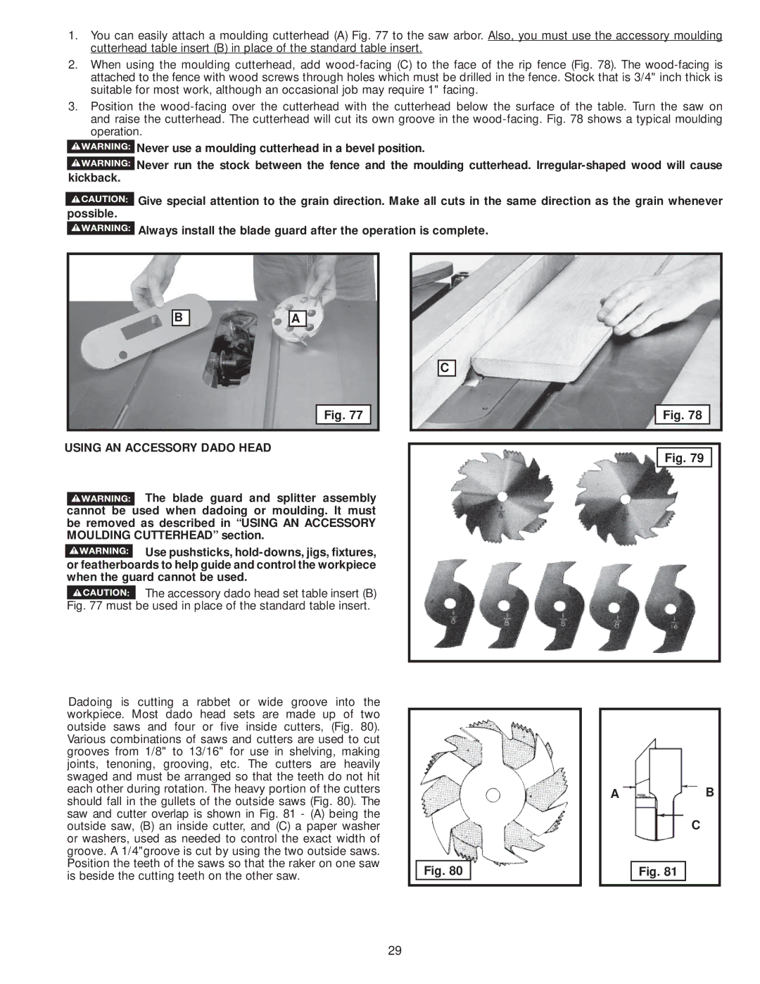 Delta 36-978, 36-979 instruction manual Using AN Accessory Dado Head 