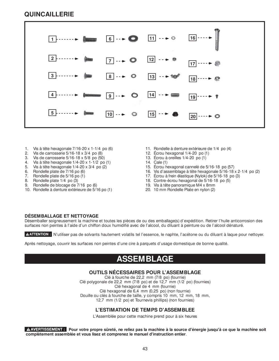 Delta 36-978, 36-979 Assemblage, Quincaillerie, Outils Nécessaires Pour L’ASSEMBLAGE, Lestimation DE Temps Dassemblee 