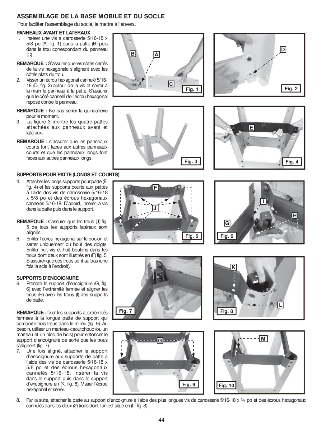 Delta 36-979 Assemblage DE LA Base Mobile ET DU Socle, Panneaux Avant ET Latéraux, Supports Pour Patte Longs ET Courts 