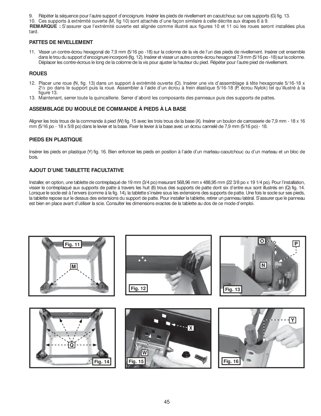 Delta 36-978, 36-979 Pattes DE Nivellement, Roues, Assemblage DU Module DE Commande À Pieds À LA Base, Pieds EN Plastique 