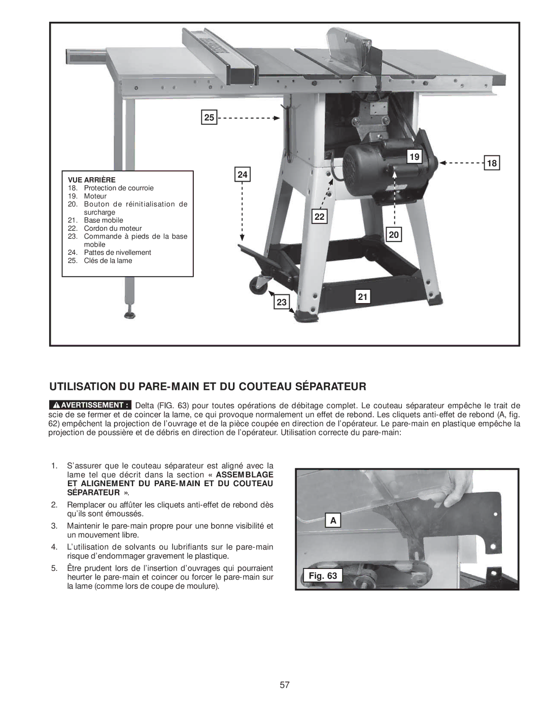 Delta 36-978 Utilisation DU PARE-MAIN ET DU Couteau Séparateur, ET Alignement DU PARE-MAIN ET DU Couteau Séparateur » 