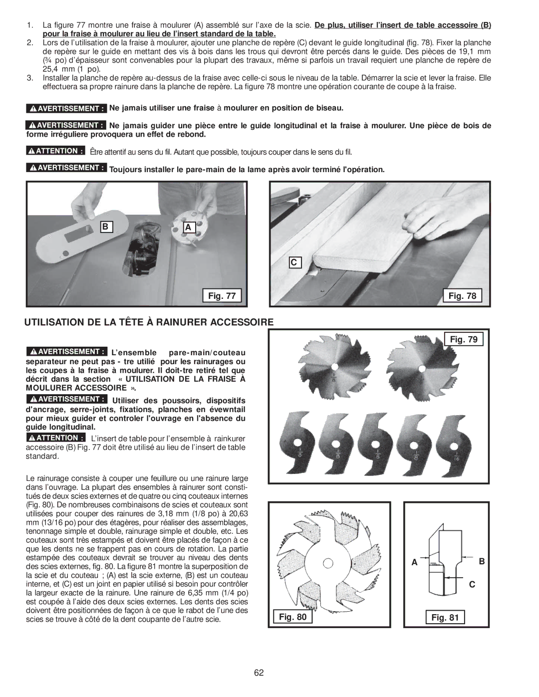 Delta 36-979, 36-978 instruction manual Utilisation DE LA Tête À Rainurer Accessoire 