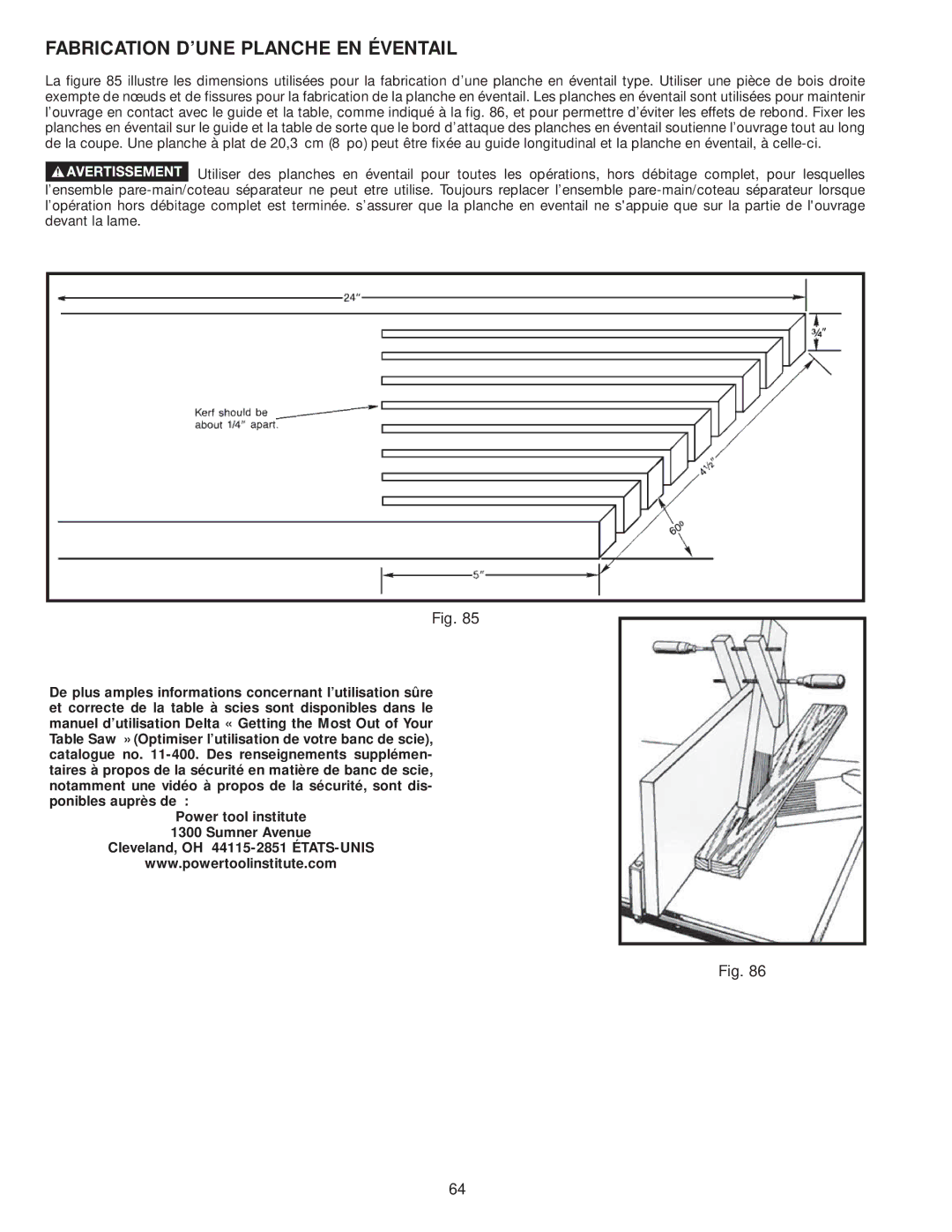 Delta 36-979, 36-978 instruction manual Fabrication D’UNE Planche EN Éventail 