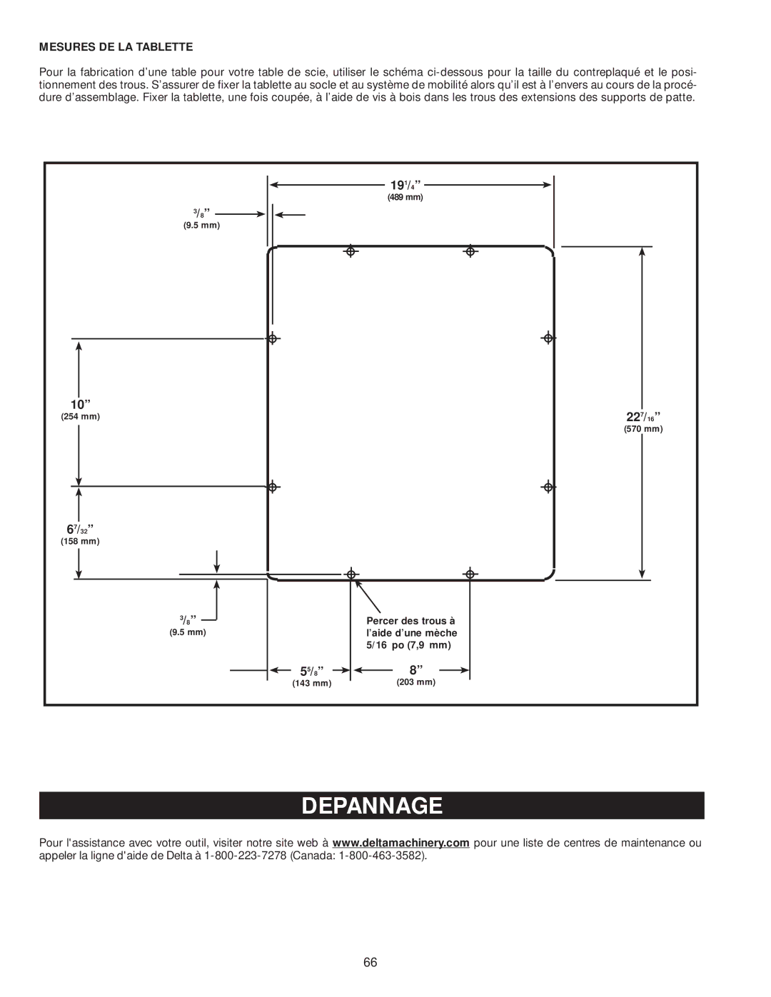 Delta 36-979, 36-978 instruction manual Depannage, Mesures DE LA Tablette 