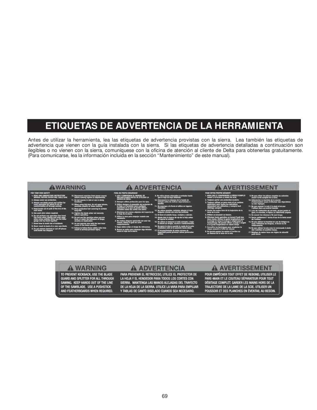 Delta 36-978, 36-979 instruction manual Etiquetas DE Advertencia DE LA Herramienta 