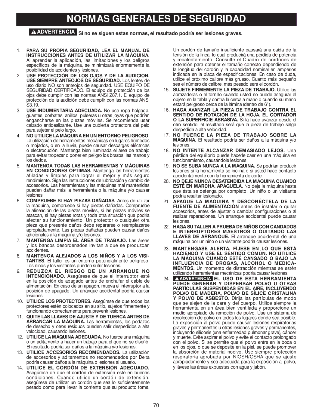 Delta 36-979, 36-978 instruction manual Normas Generales DE Seguridad, EL USO DE Esta Herramienta 