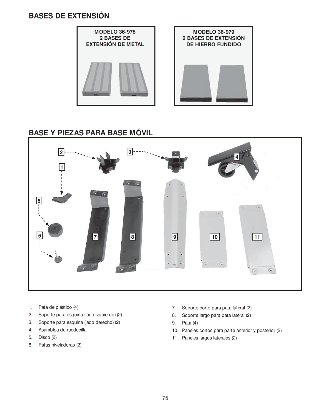 Delta 36-978, 36-979 Base Y Piezas Para Base Móvil, Bases DE Extensión DE Metal, Bases DE Extensión DE Hierro Fundido 