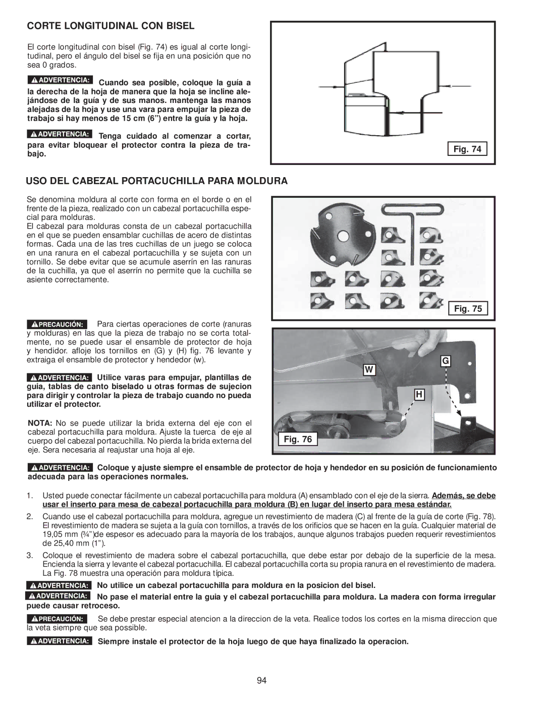 Delta 36-979, 36-978 instruction manual Corte Longitudinal CON Bisel, USO DEL Cabezal Portacuchilla Para Moldura 