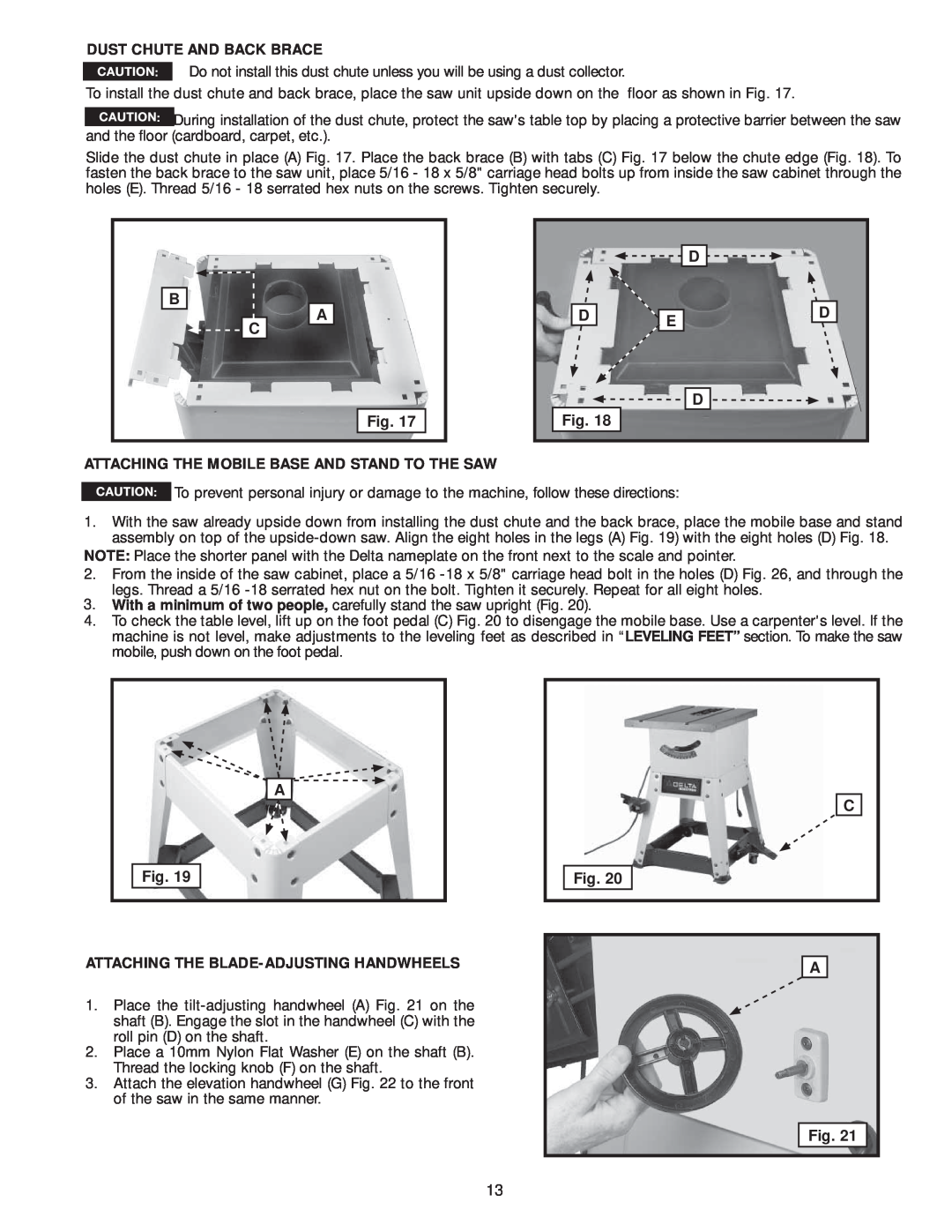 Delta 36-978, 36-979 instruction manual With a minimum of two people, carefully stand the saw upright Fig 