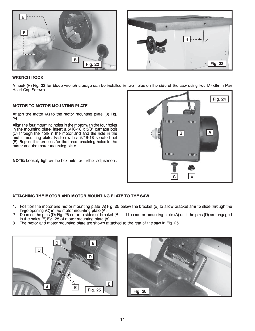 Delta 36-979, 36-978 instruction manual Attach the motor A to the motor mounting plate B Fig 