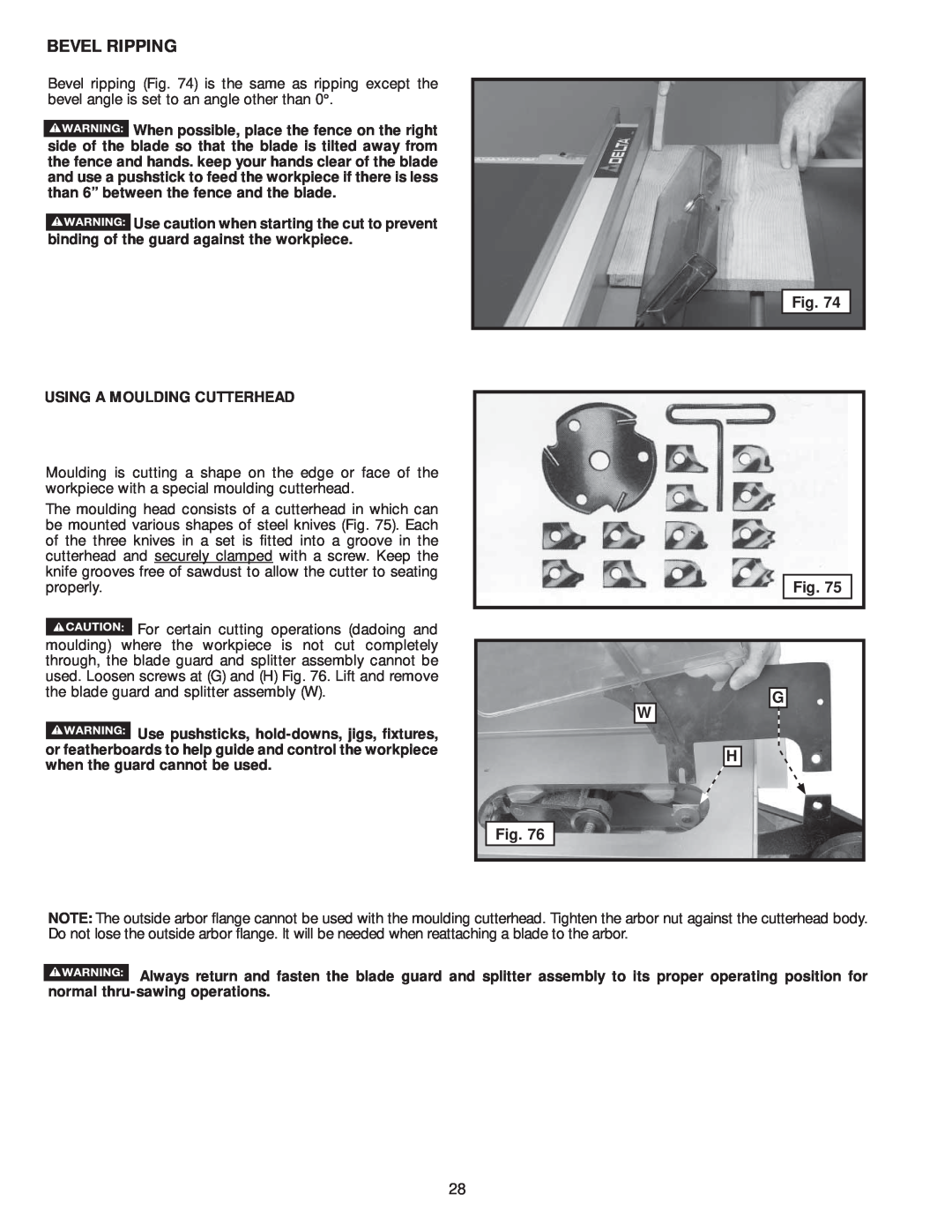 Delta 36-979, 36-978 instruction manual Bevel Ripping 