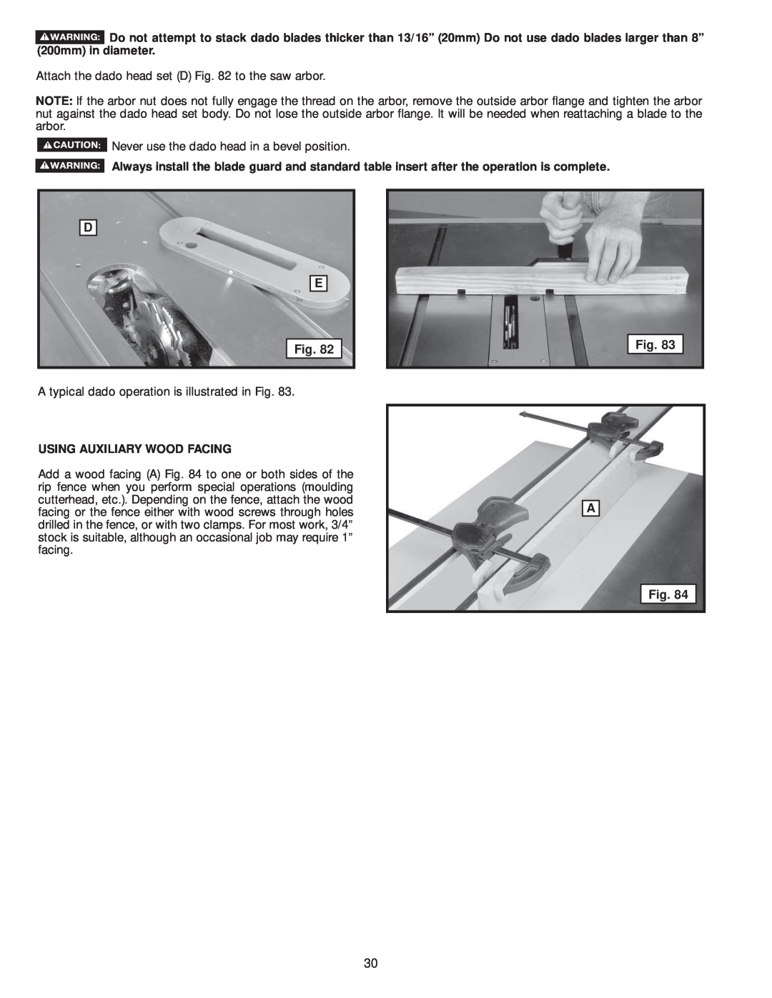 Delta 36-979, 36-978 instruction manual Attach the dado head set D to the saw arbor 