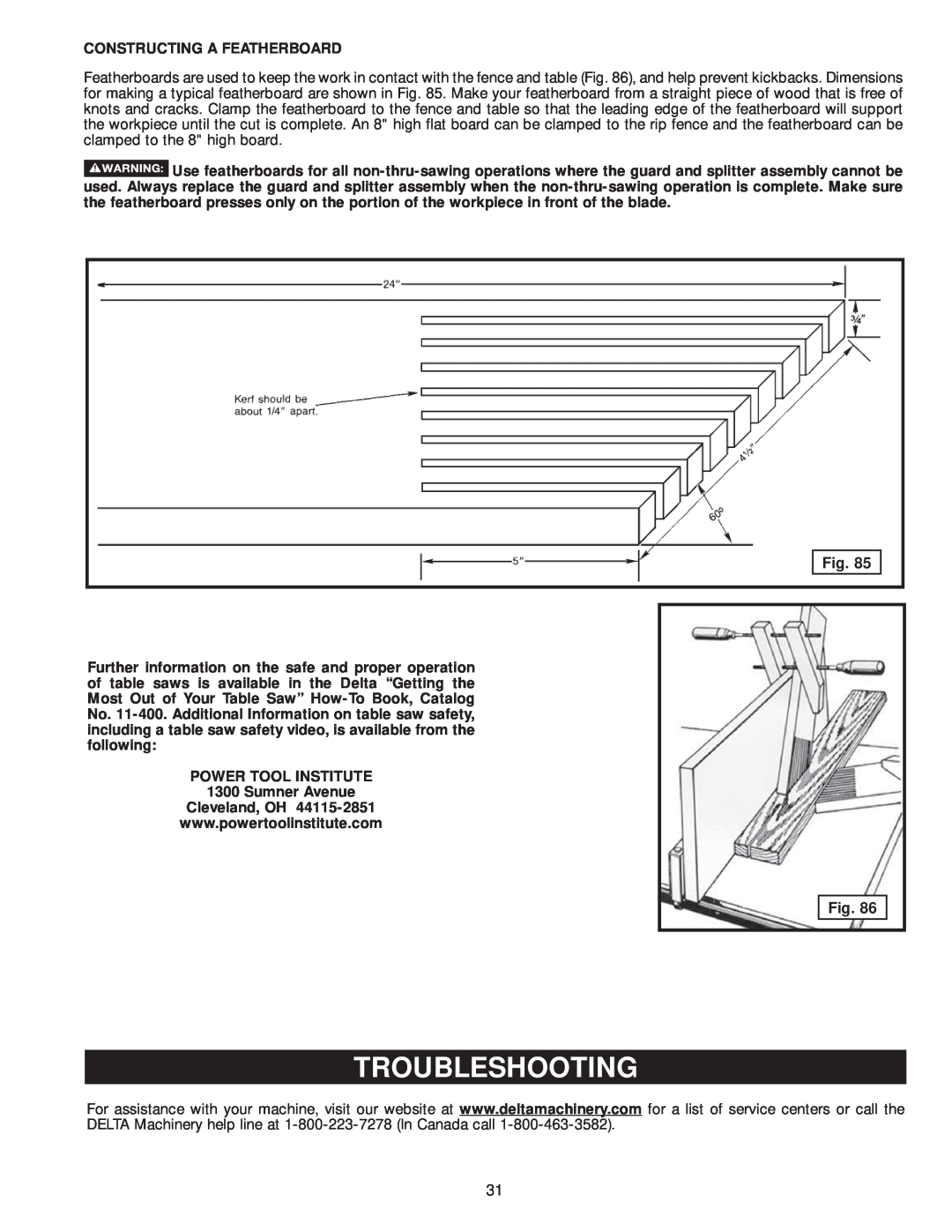 Delta 36-978, 36-979 instruction manual Troubleshooting 