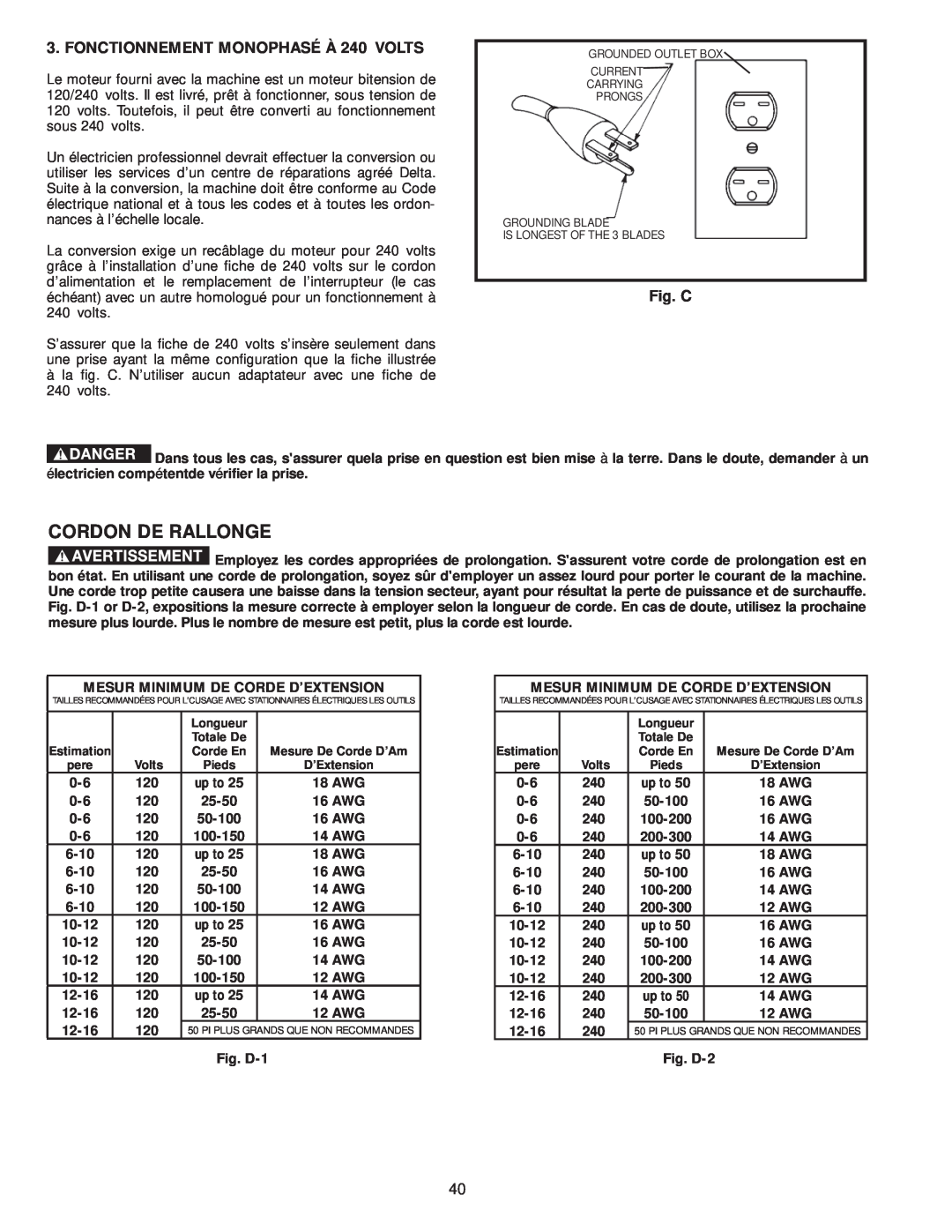 Delta 36-979, 36-978 instruction manual Cordon De Rallonge 