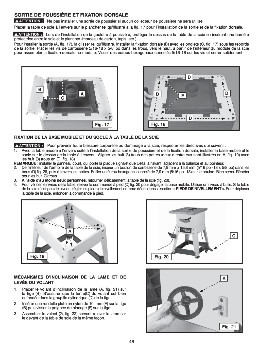 Delta 36-979, 36-978 instruction manual Sortie De Poussière Et Fixation Dorsale 