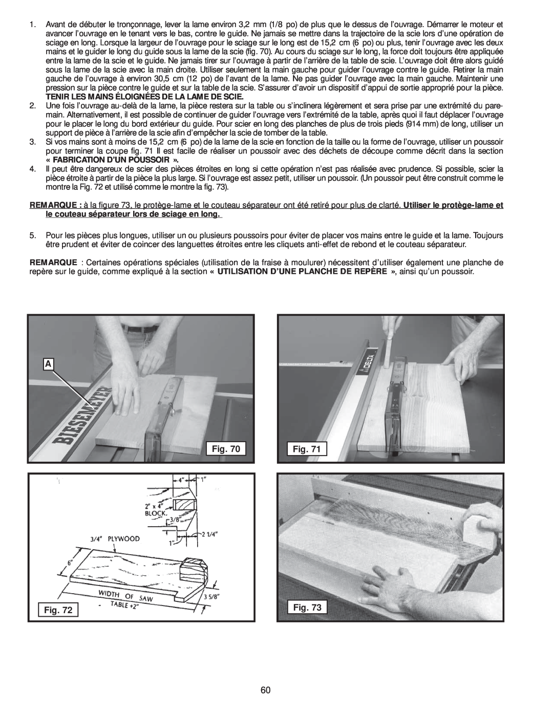 Delta 36-979, 36-978 instruction manual Tenir Les Mains Éloignées De La Lame De Scie, « Fabrication D’Un Poussoir » 
