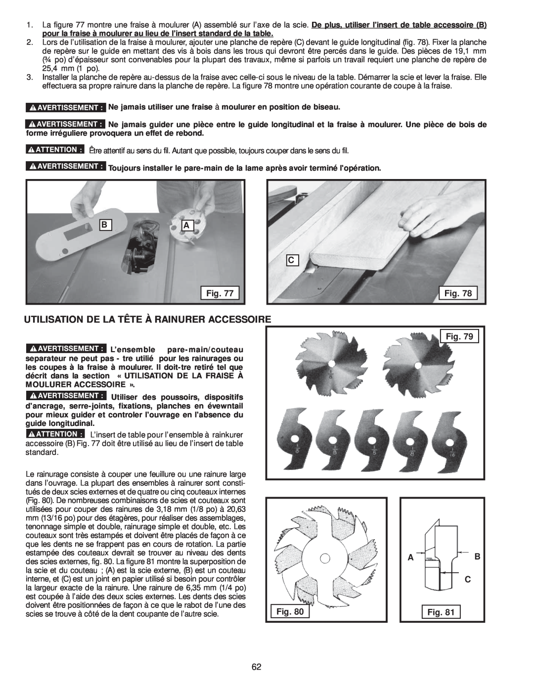 Delta 36-979, 36-978 instruction manual Utilisation De La Tête À Rainurer Accessoire 