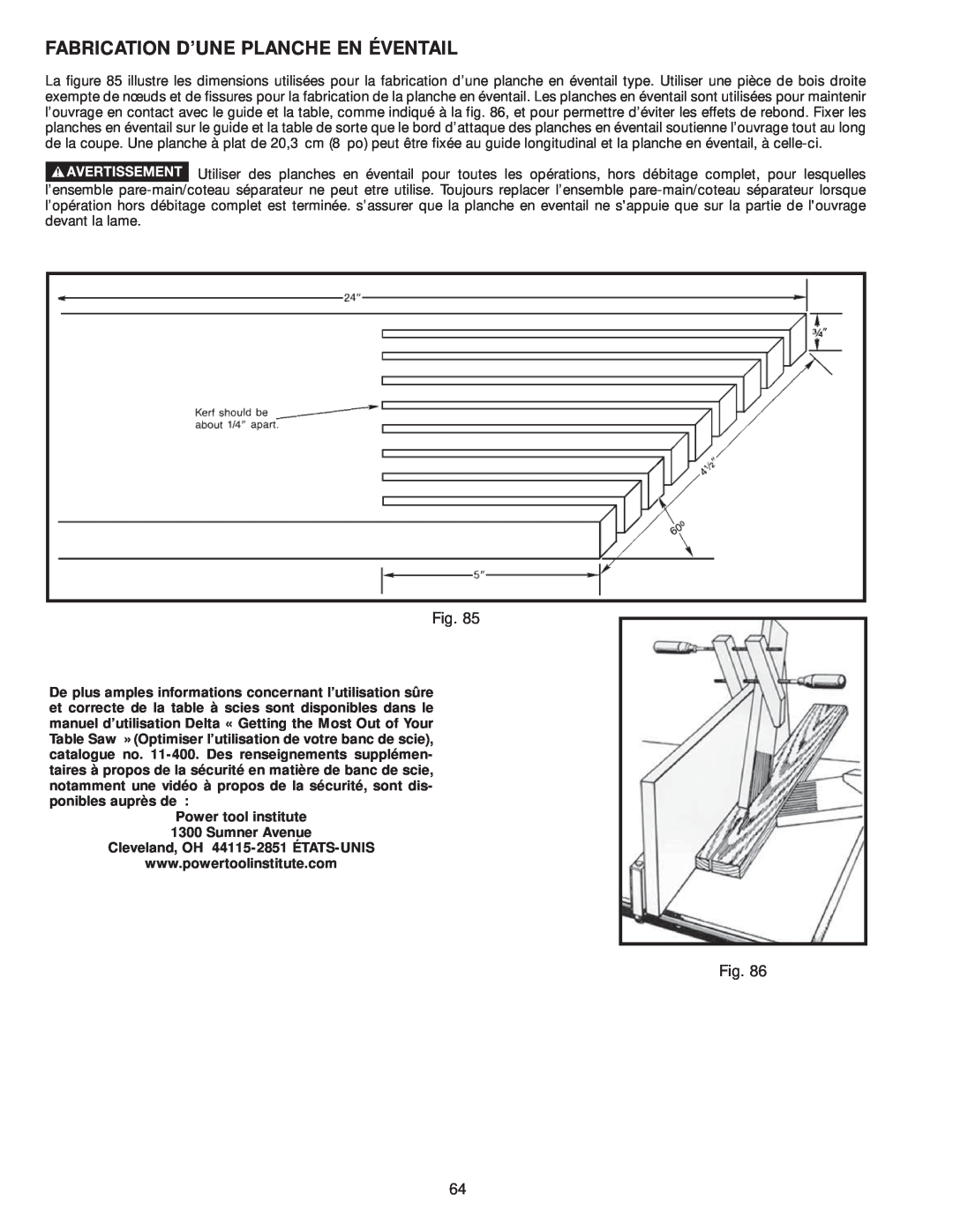 Delta 36-979, 36-978 instruction manual Fabrication D’Une Planche En Éventail 