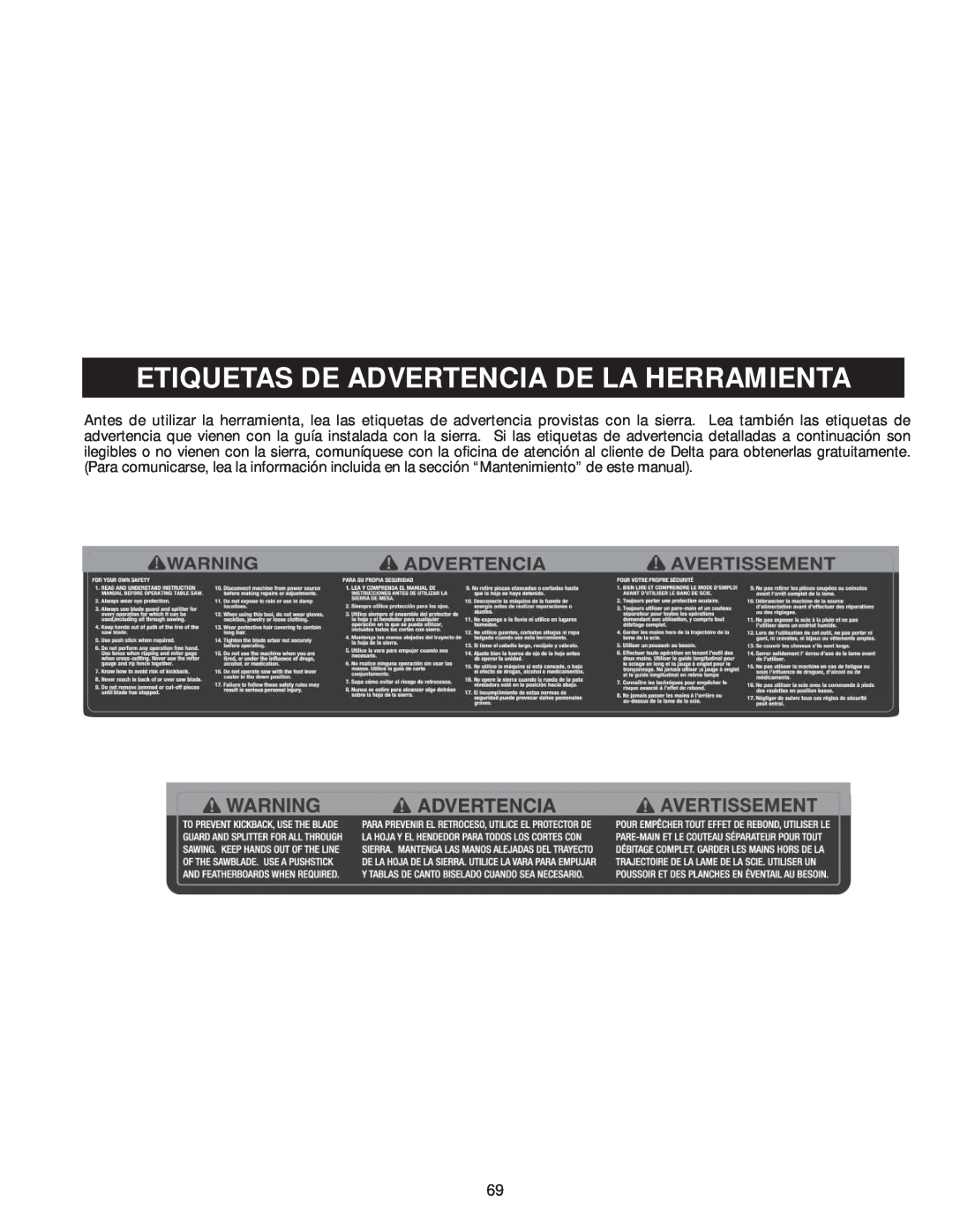 Delta 36-978, 36-979 instruction manual Etiquetas De Advertencia De La Herramienta 