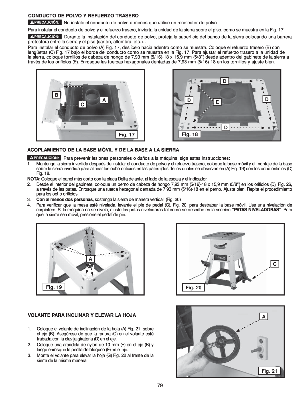 Delta 36-978, 36-979 instruction manual No instale el conducto de polvo a menos que utilice un recolector de polvo 