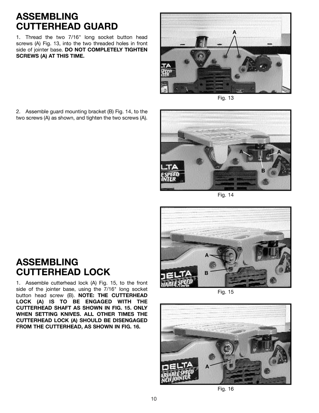 Delta 37-070 instruction manual Assembling Cutterhead Guard, Assembling Cutterhead Lock 