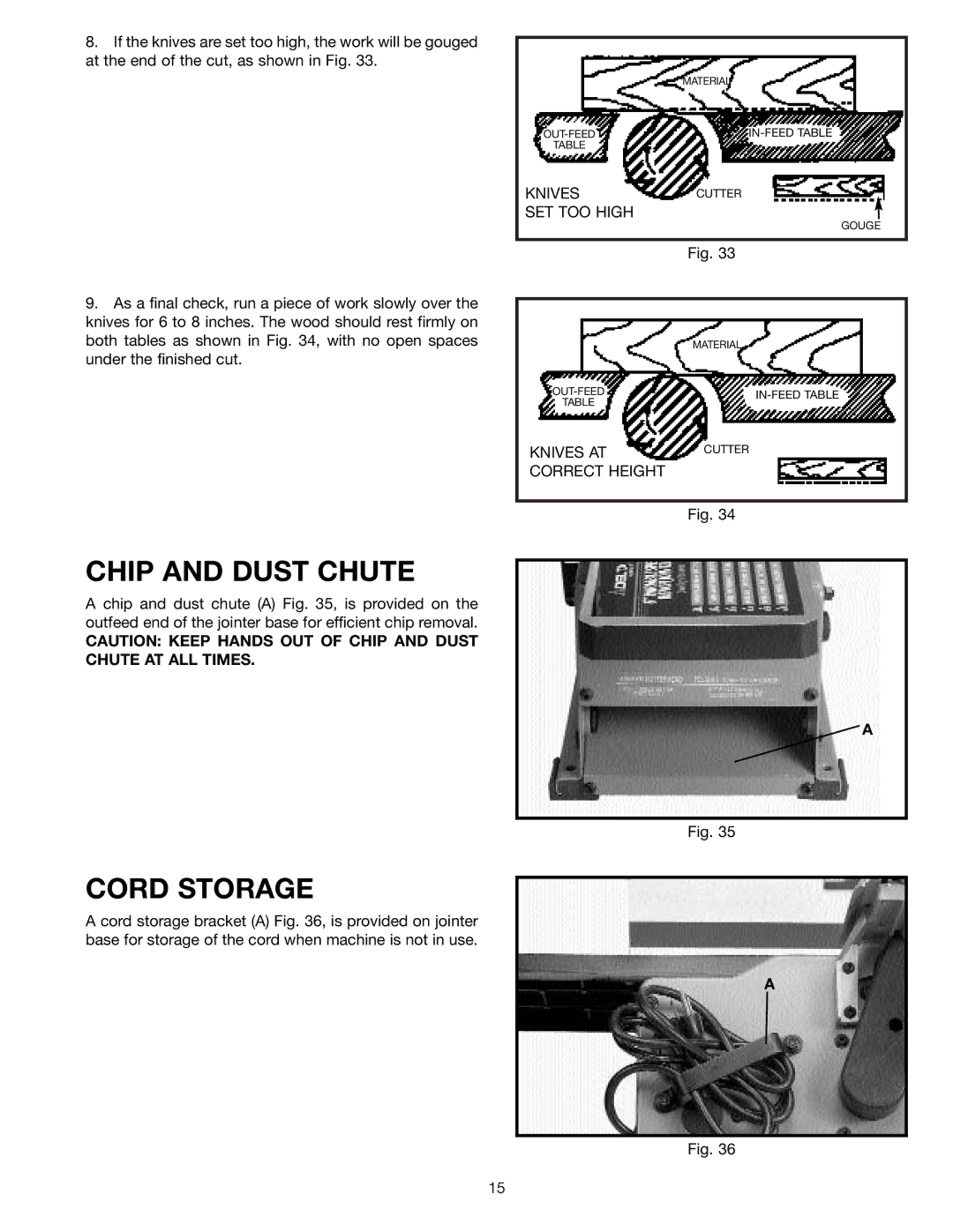 Delta 37-070 instruction manual Chip and Dust Chute, Cord Storage 