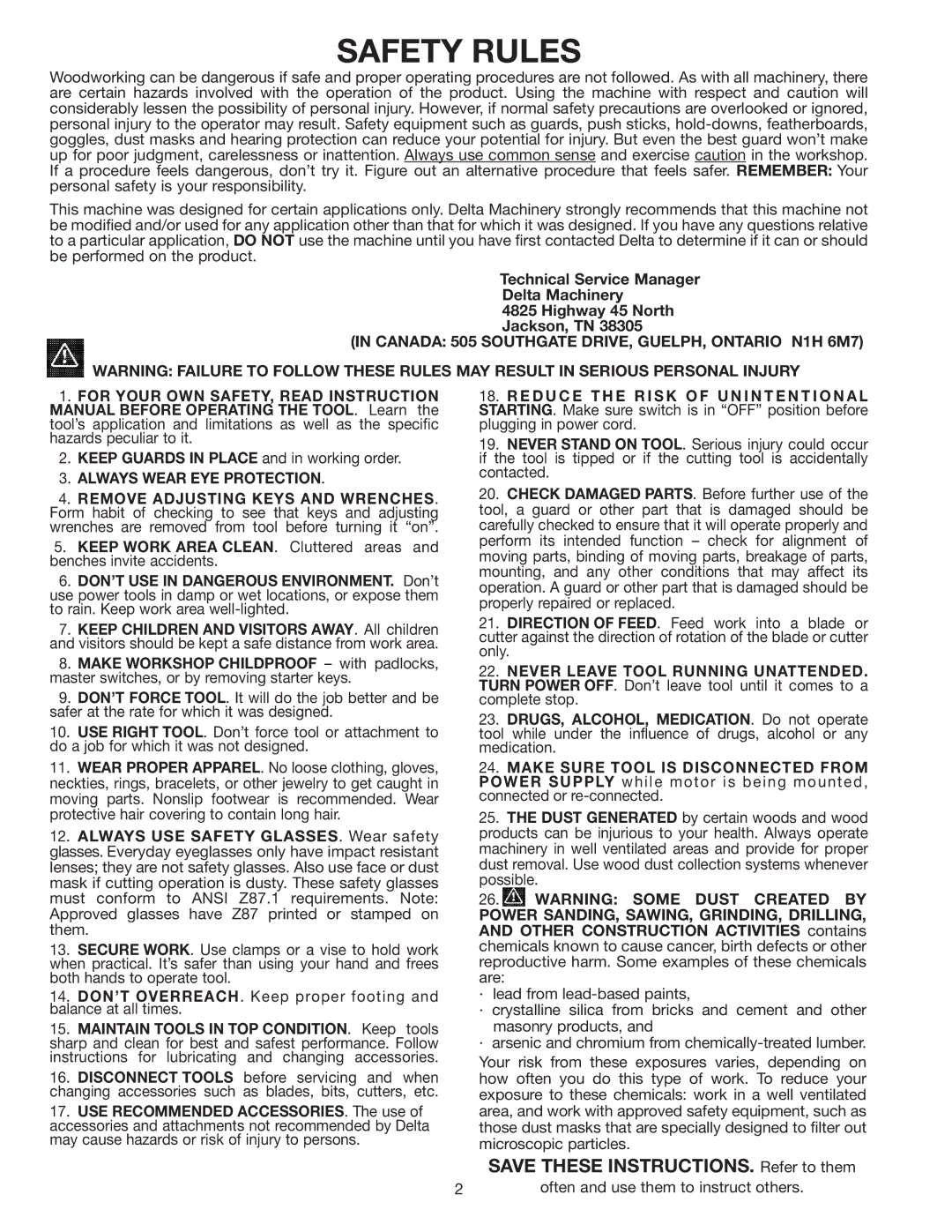 Delta 37-070 instruction manual Safety Rules, Always Wear EYE Protection 