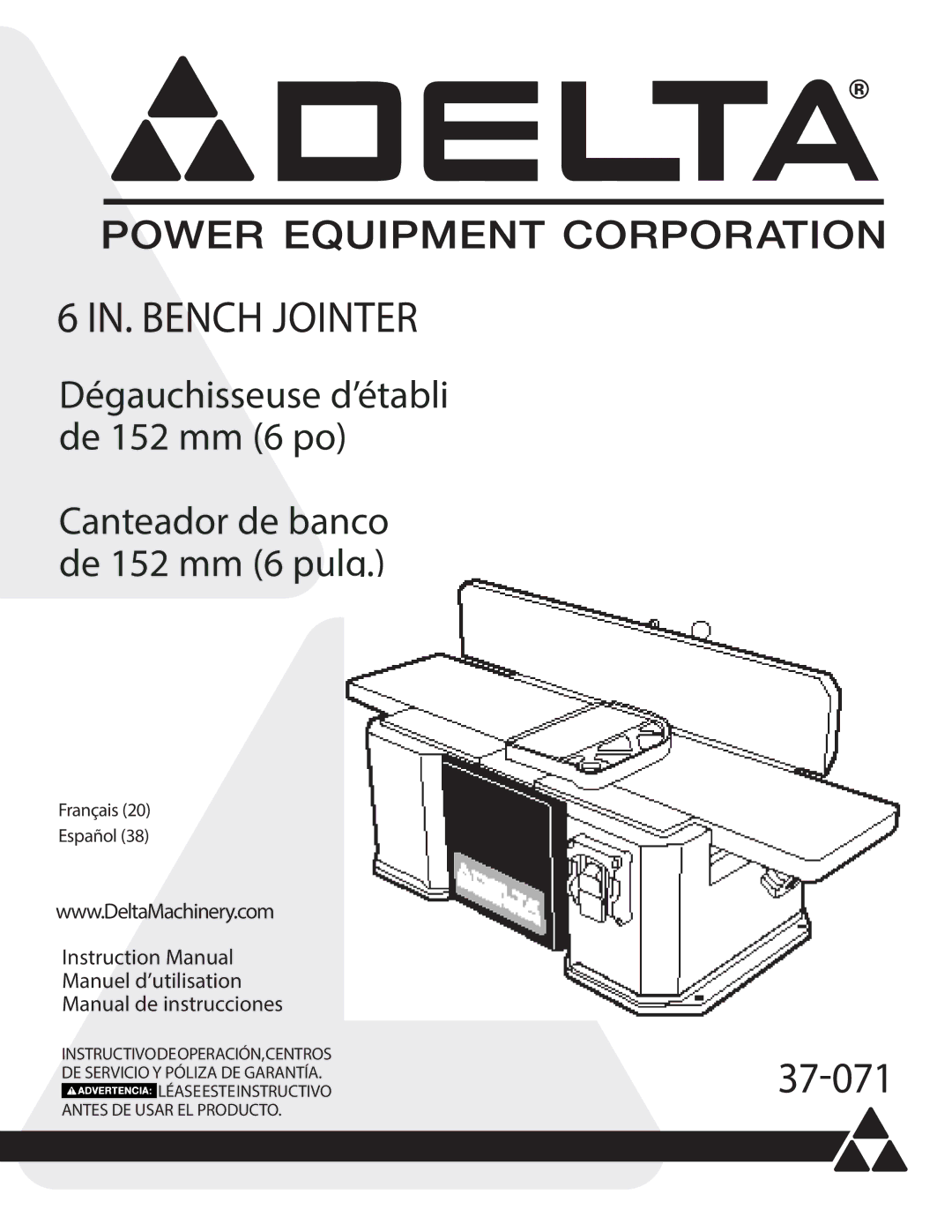 Delta 37-071 instruction manual IN. Bench Jointer 