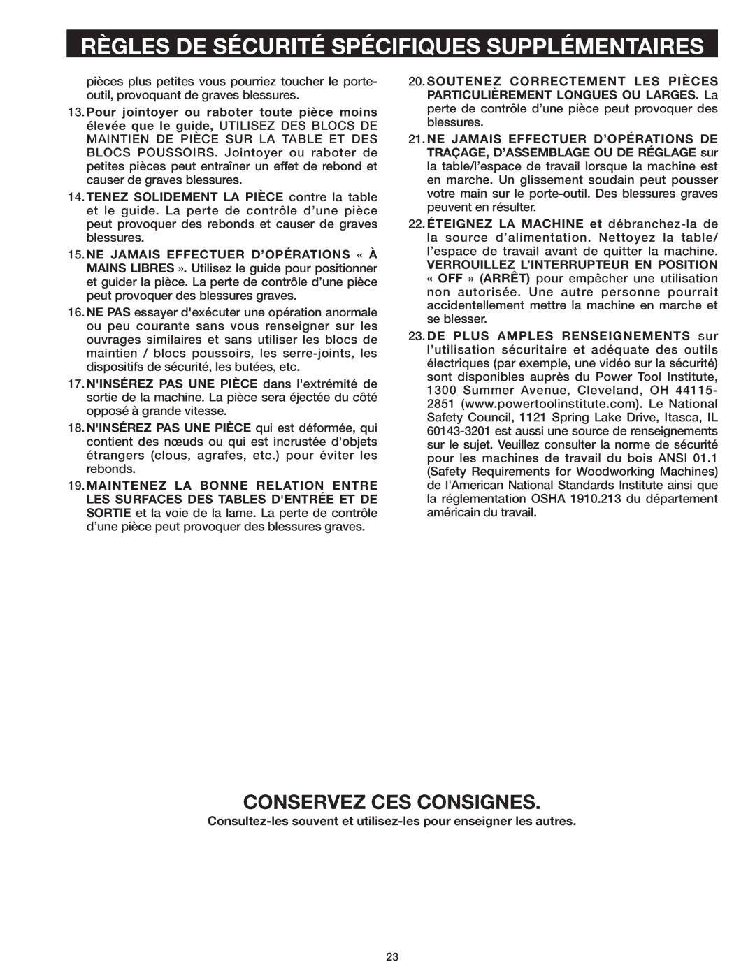 Delta 37-071 instruction manual Conservez CES Consignes 