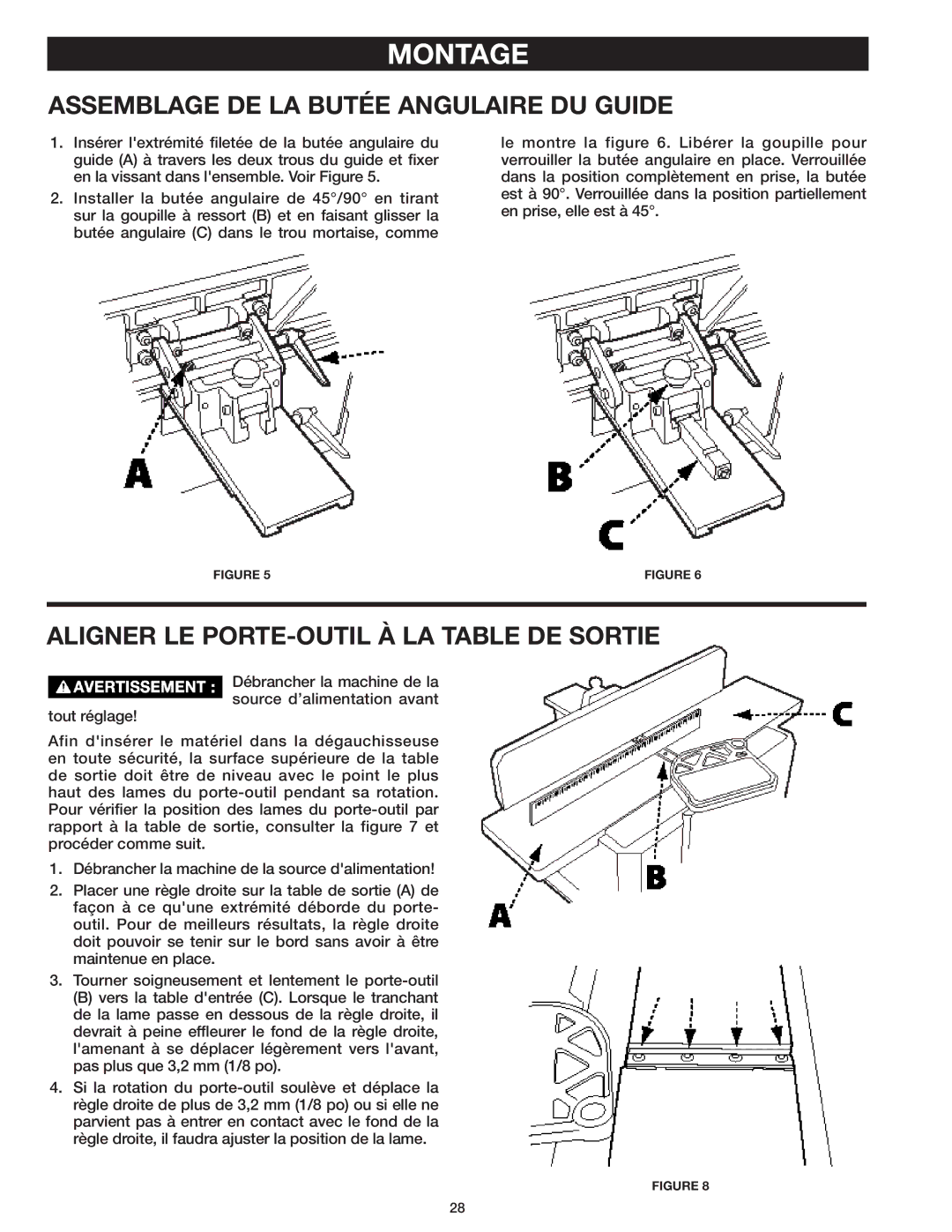 Delta 37-071 instruction manual Assemblage DE LA Butée Angulaire DU Guide, Aligner LE PORTE-OUTIL À LA Table DE Sortie 