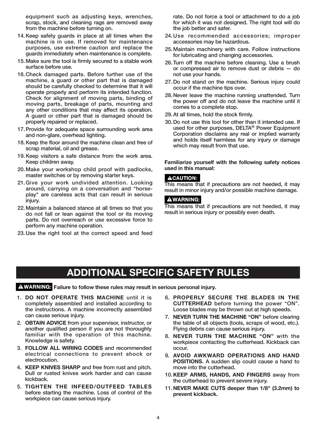 Delta 37-071 instruction manual Additional Specific Safety Rules 