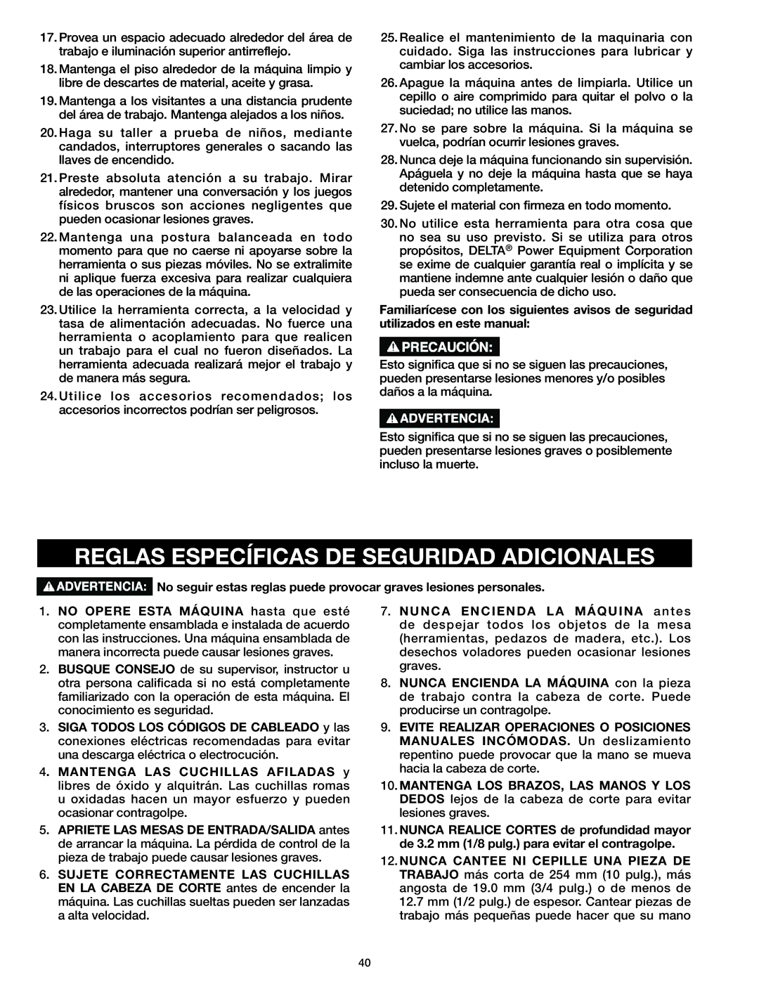 Delta 37-071 instruction manual Reglas Específicas DE Seguridad Adicionales 