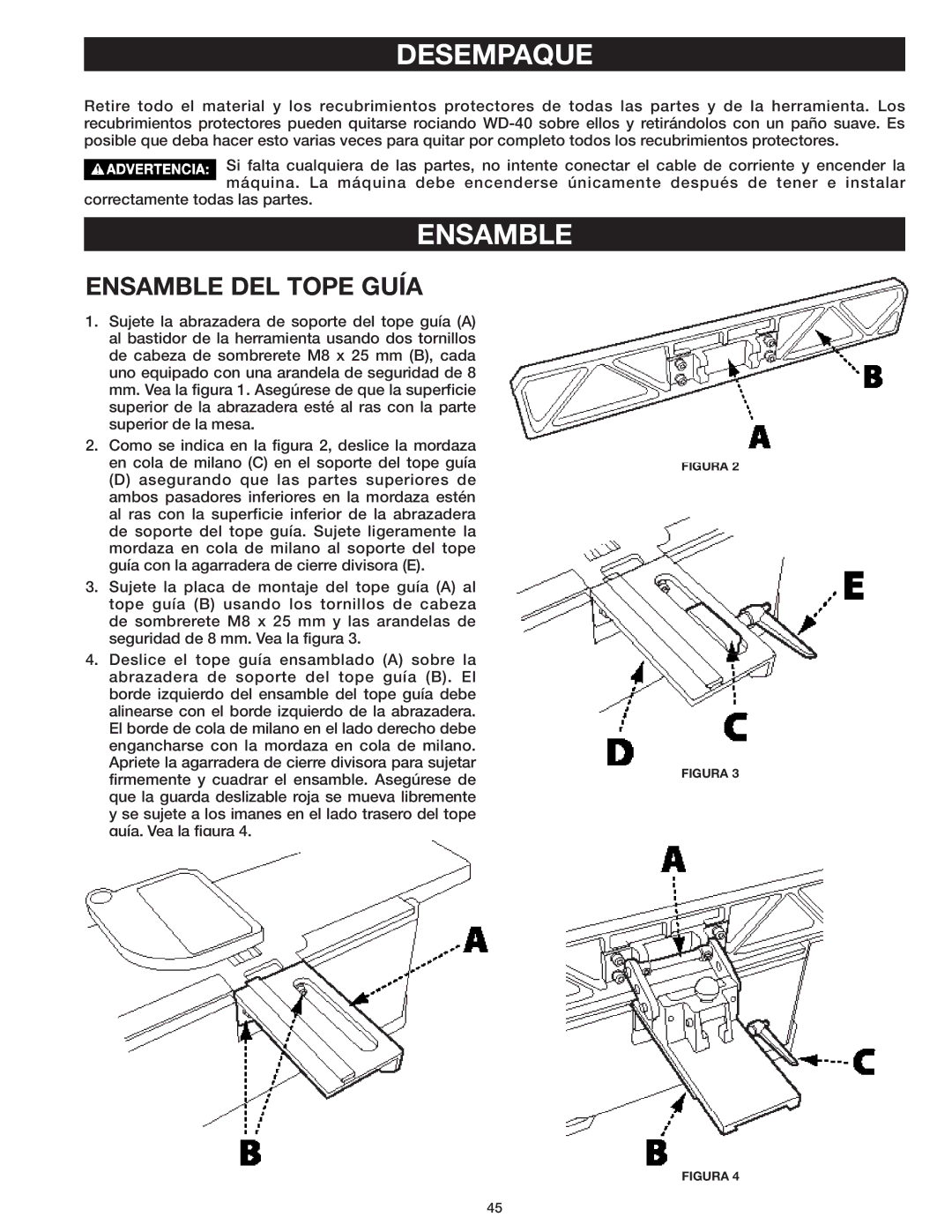 Delta 37-071 instruction manual Ensamble DEL Tope Guía 