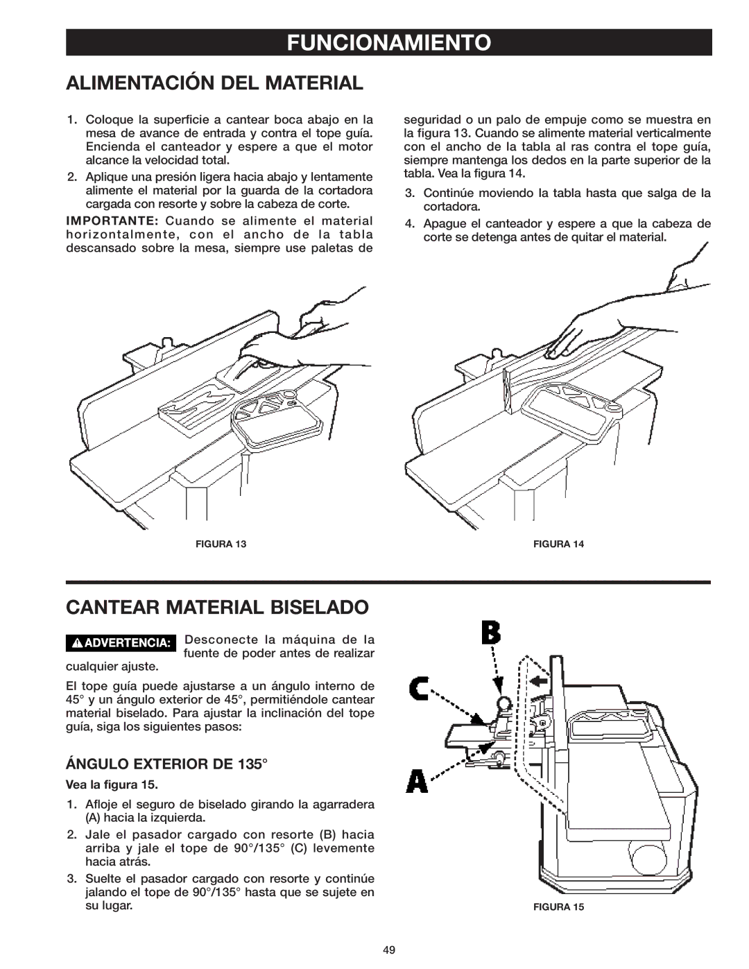 Delta 37-071 instruction manual Alimentación DEL Material, Cantear Material Biselado, Ángulo Exterior DE 