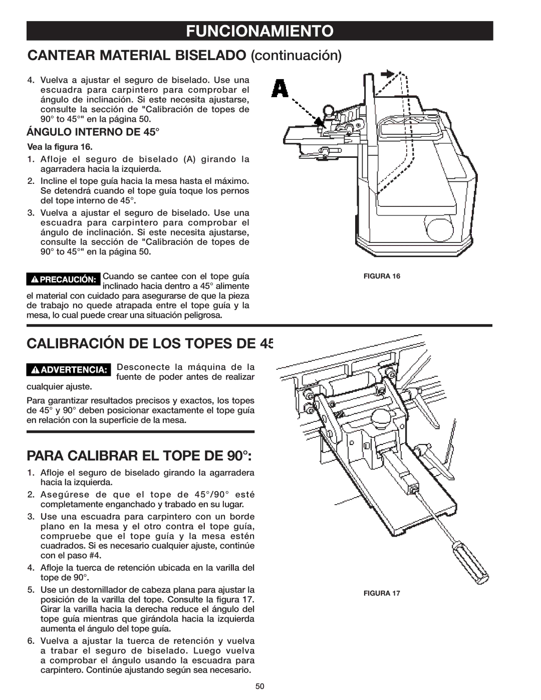 Delta 37-071 Cantear Material Biselado continuación, Calibración DE LOS Topes DE 45/90, Para Calibrar EL Tope DE 