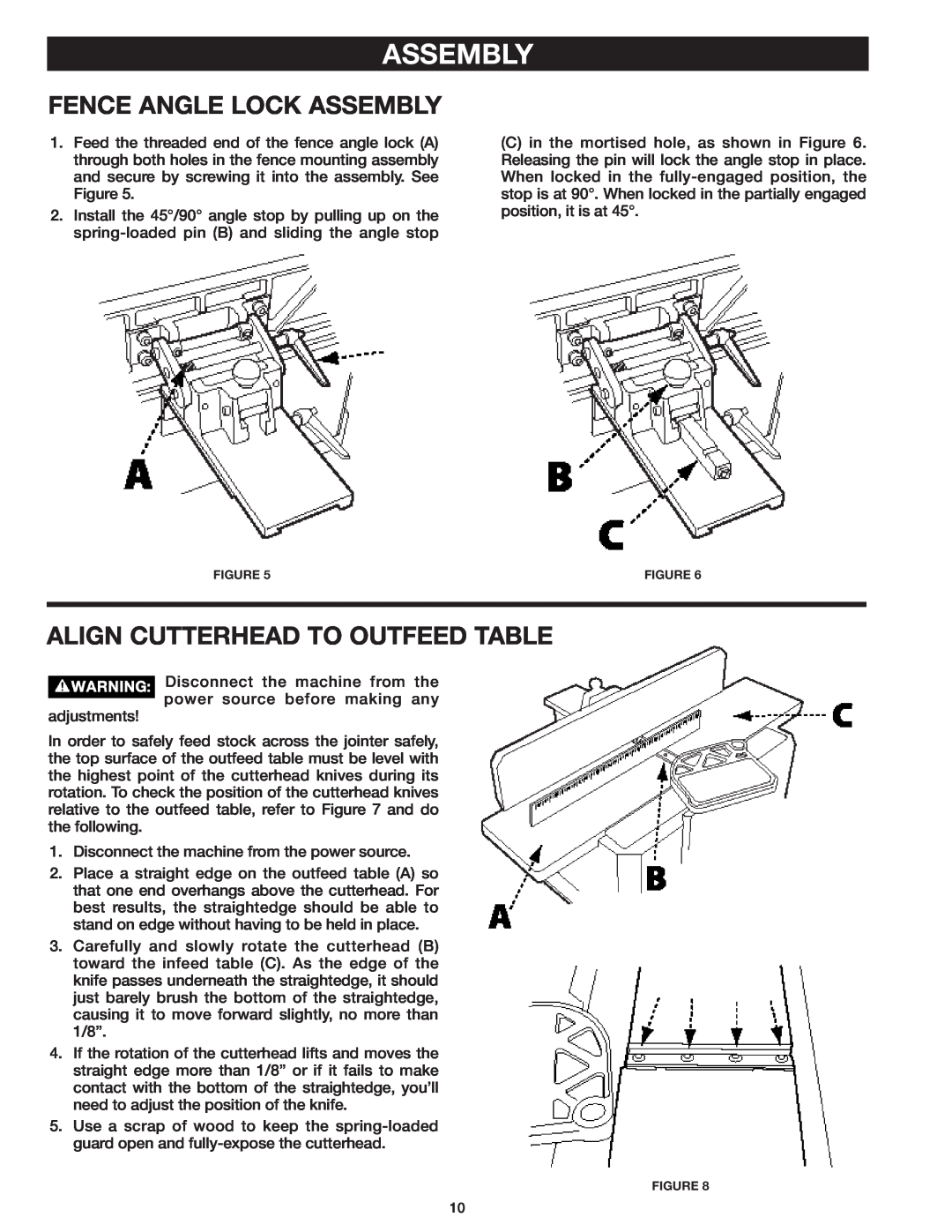 Delta 37-071 instruction manual Fence Angle Lock Assembly, Align Cutterhead To Outfeed Table 