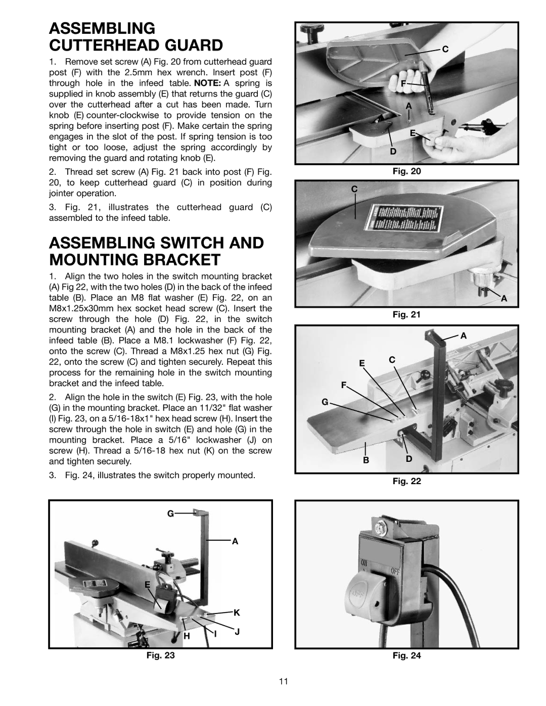 Delta 37-195, 37-275X instruction manual Assembling Cutterhead Guard, Assembling Switch and Mounting Bracket 