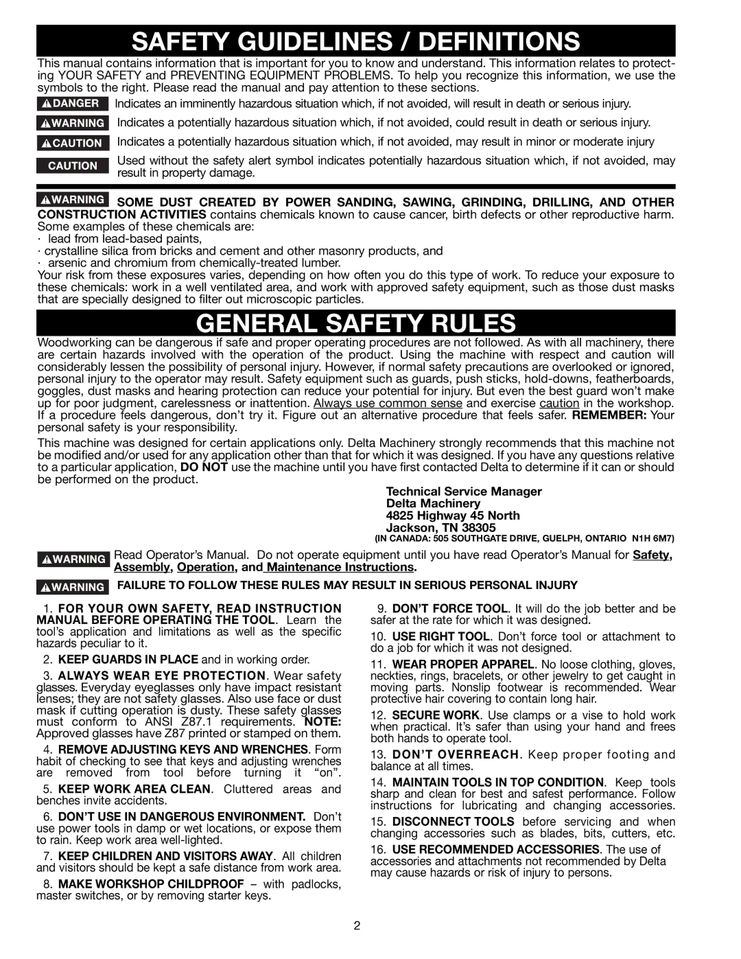 Delta 37-275X, 37-195 instruction manual Safety Guidelines / Definitions, General Safety Rules 