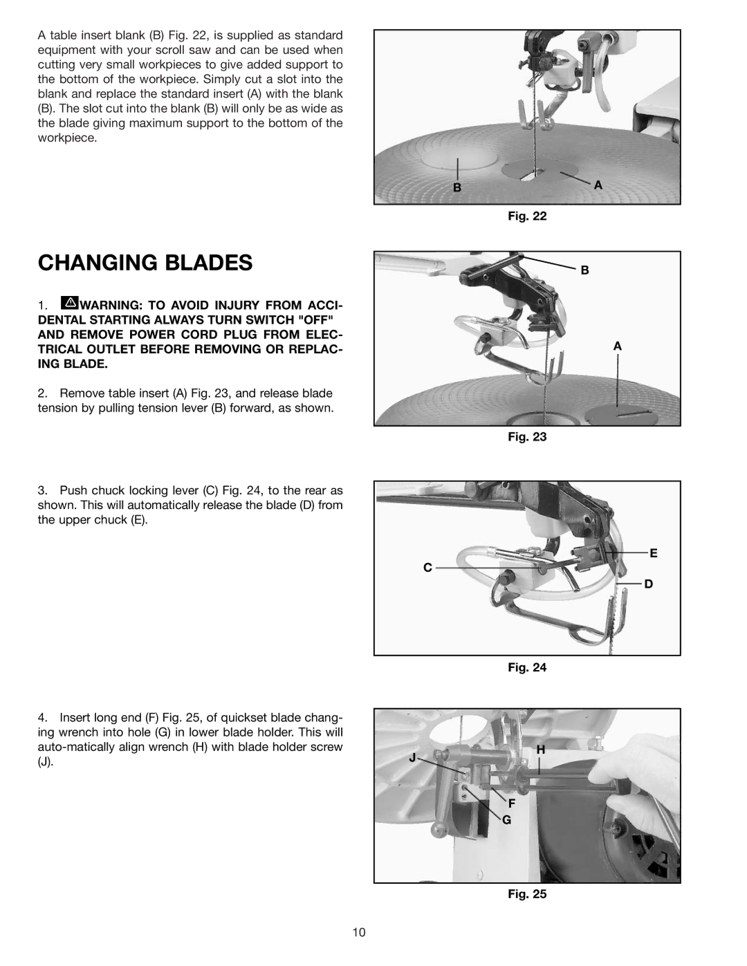 Delta 40-540 warranty Changing Blades 