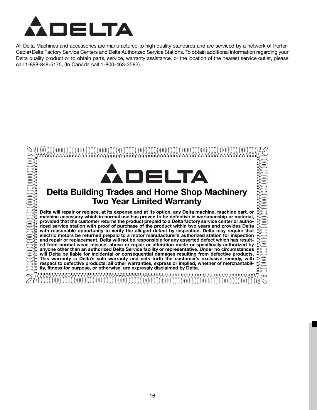 Delta 40-540 warranty 